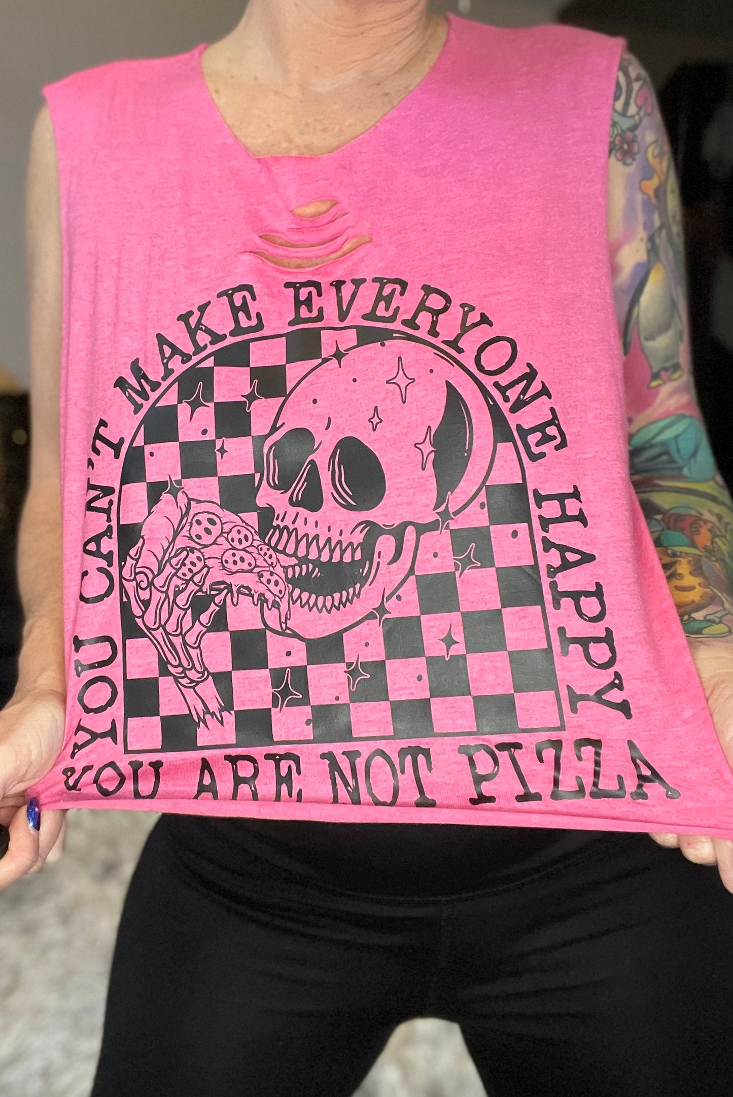 You are not pizza distressed laser cut crop