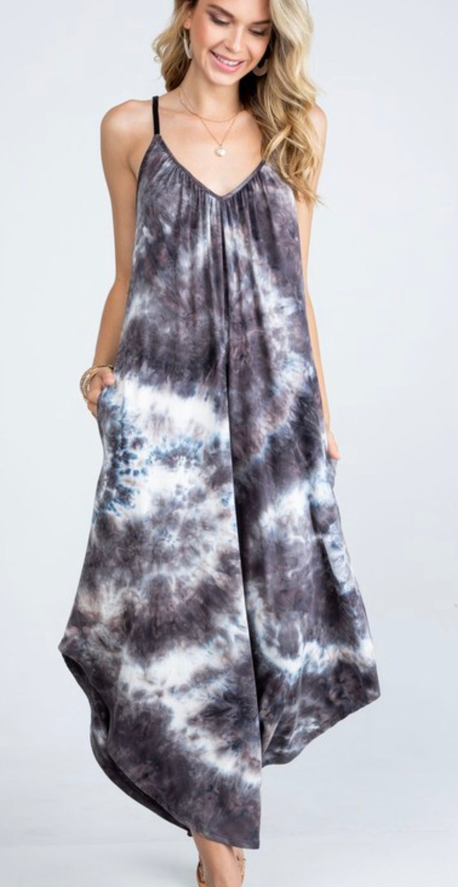 Down by the boardwalk tie-dye print jumpsuit