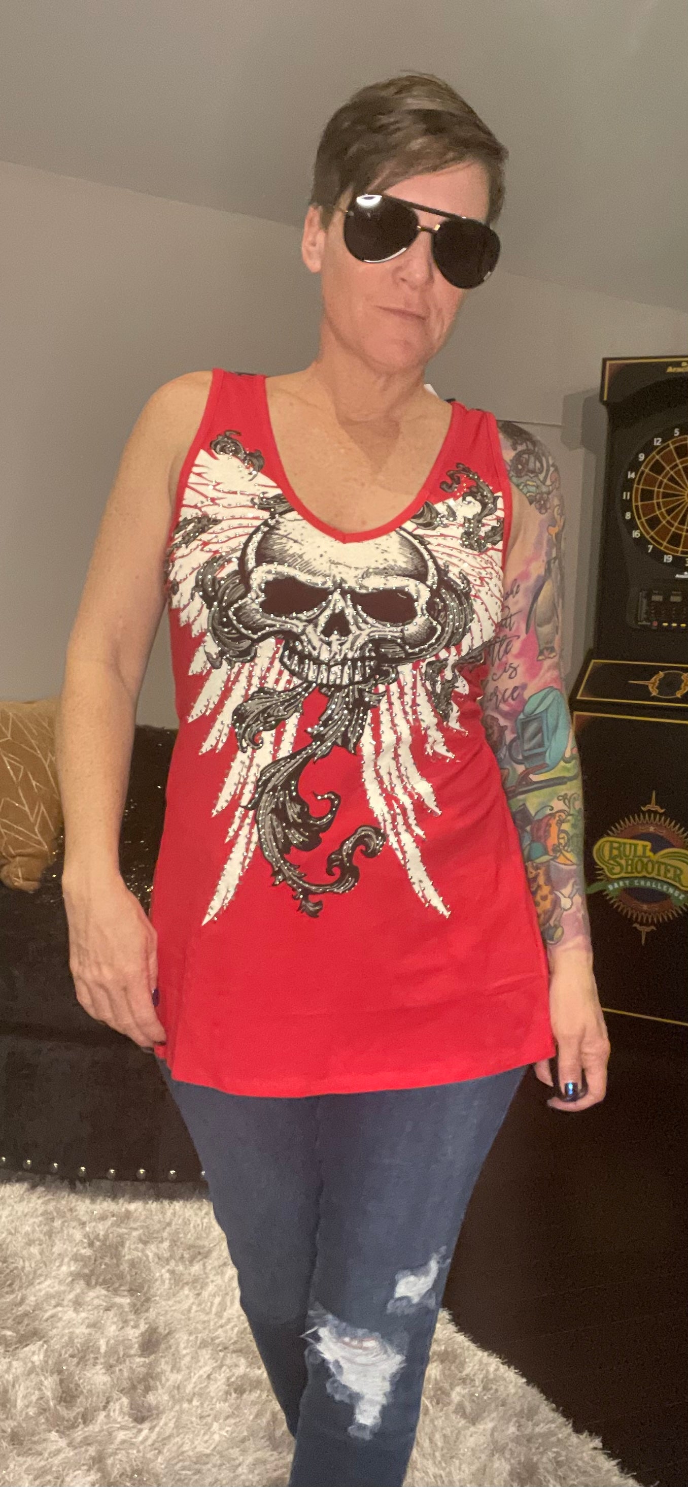 Rhinestone skull ladder back tank