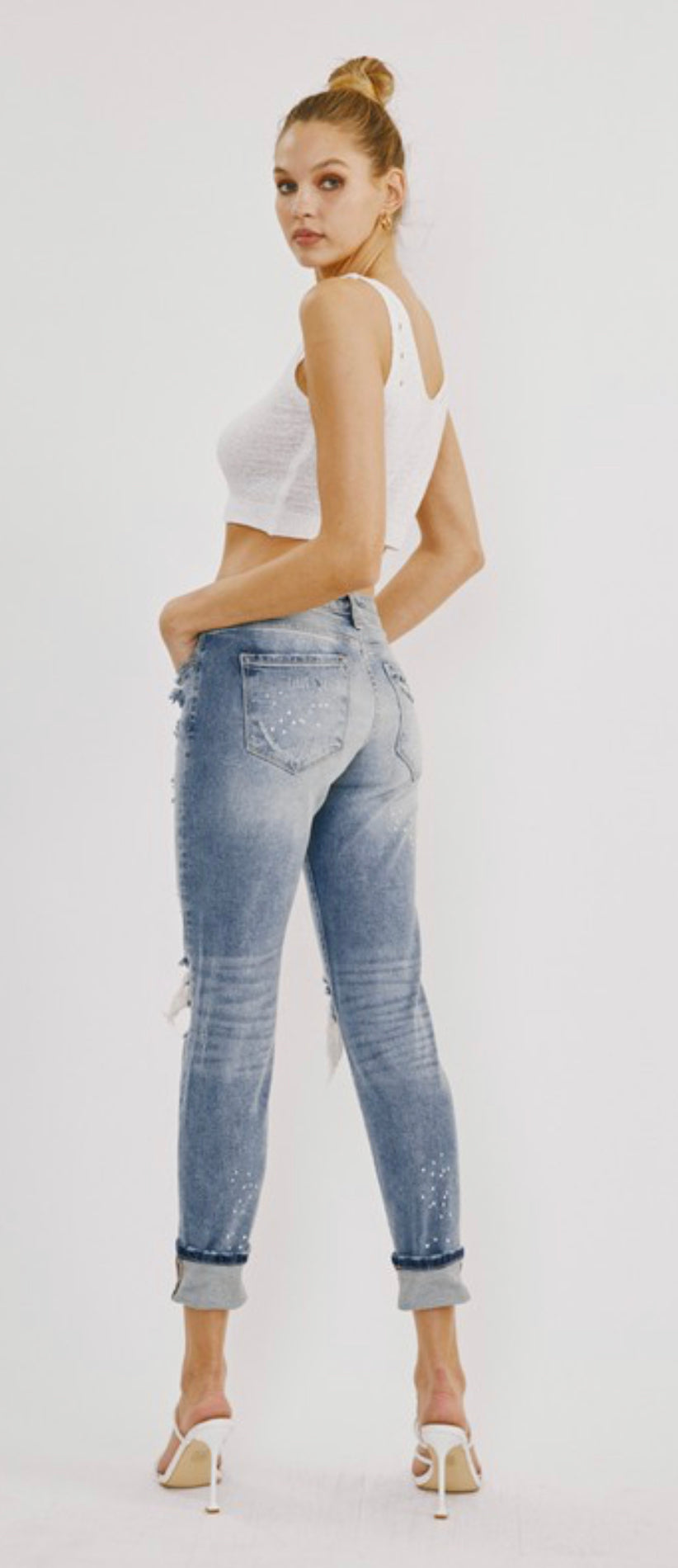 Kan Can high rise distressed boyfriend jeans