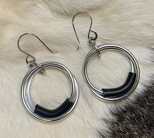 Endless Spin Silver and Black Handcrafted Earrings