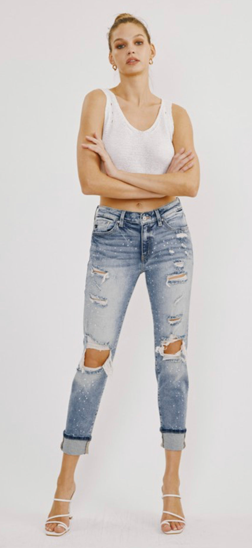 Kan Can high rise distressed boyfriend jeans