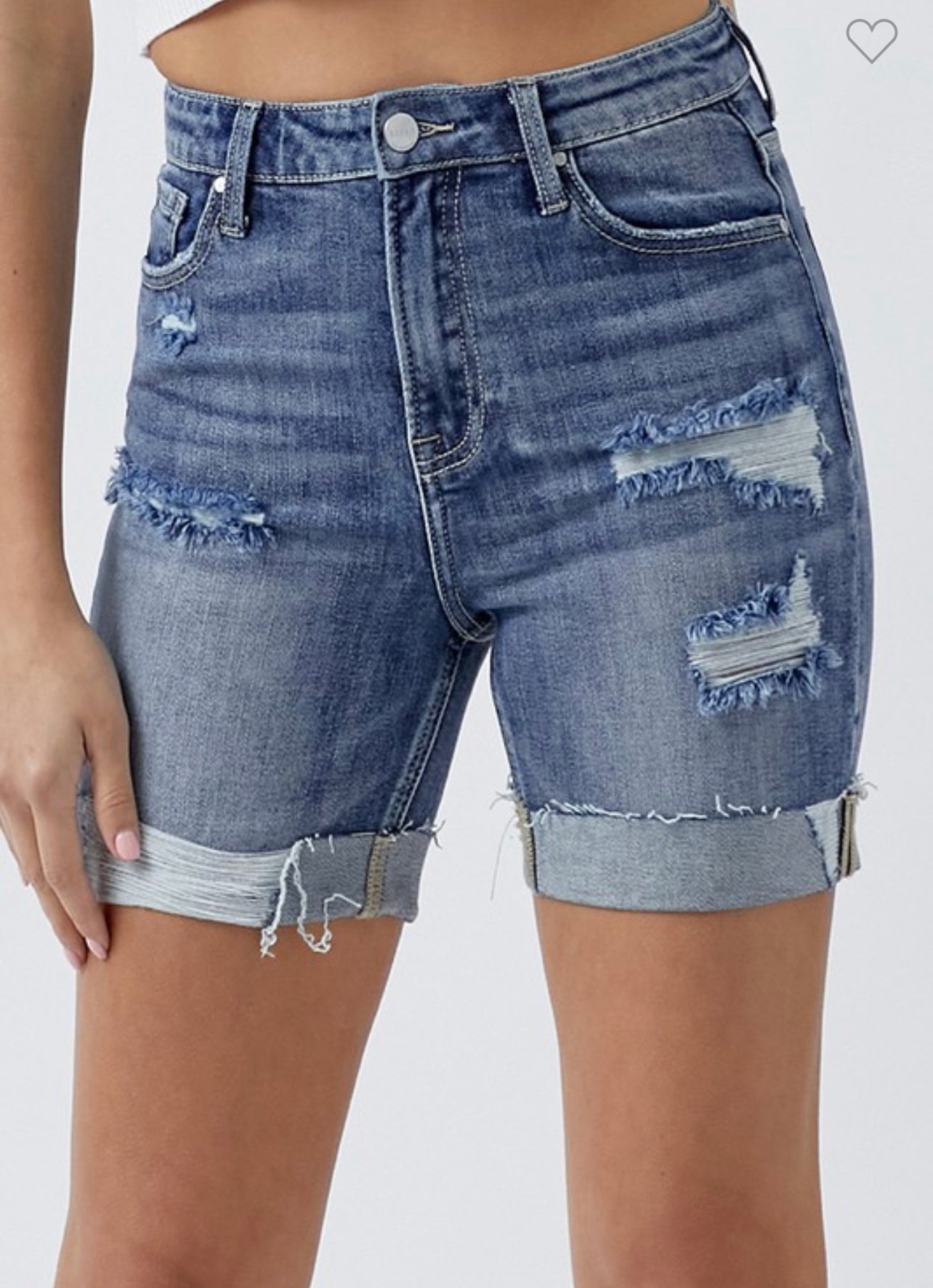 Risen high rise distressed cuffed shorts