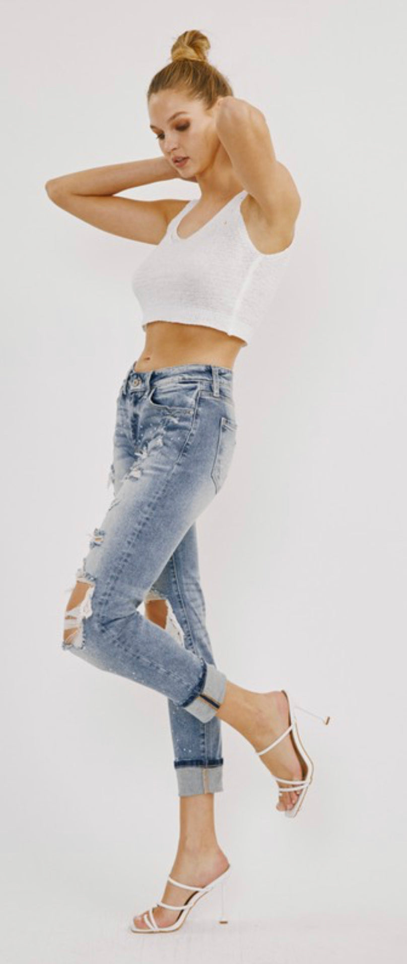 Kan Can high rise distressed boyfriend jeans