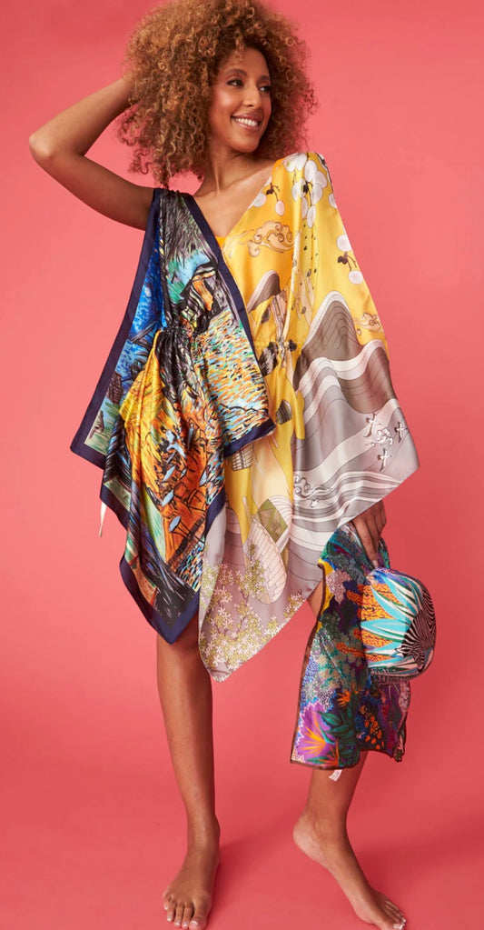 “Beach Please” silk and cashmere blend kimono