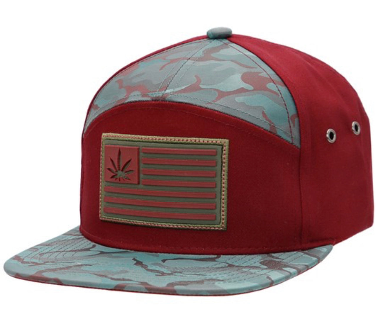 Marijuana Leaf American Flag Camouflage Flat Bill Snap Back