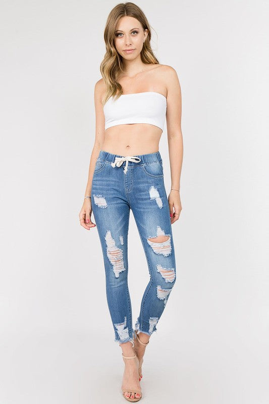 Distressed Skinny Denim Joggers