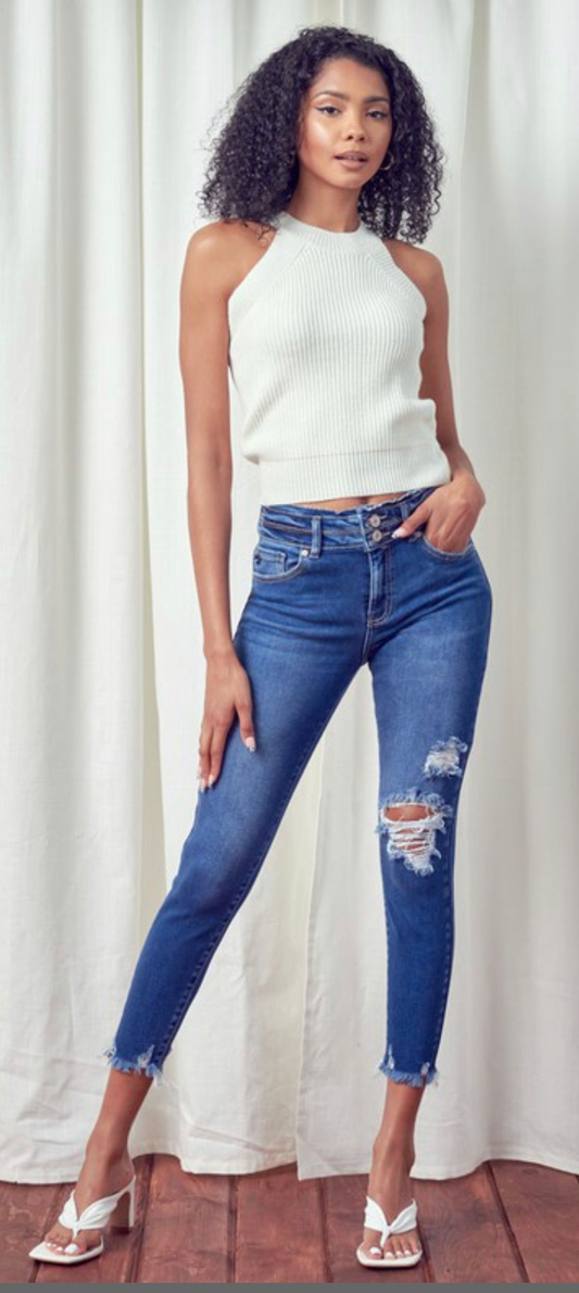 Kan Can High Rise Distressed Skinny Jeans