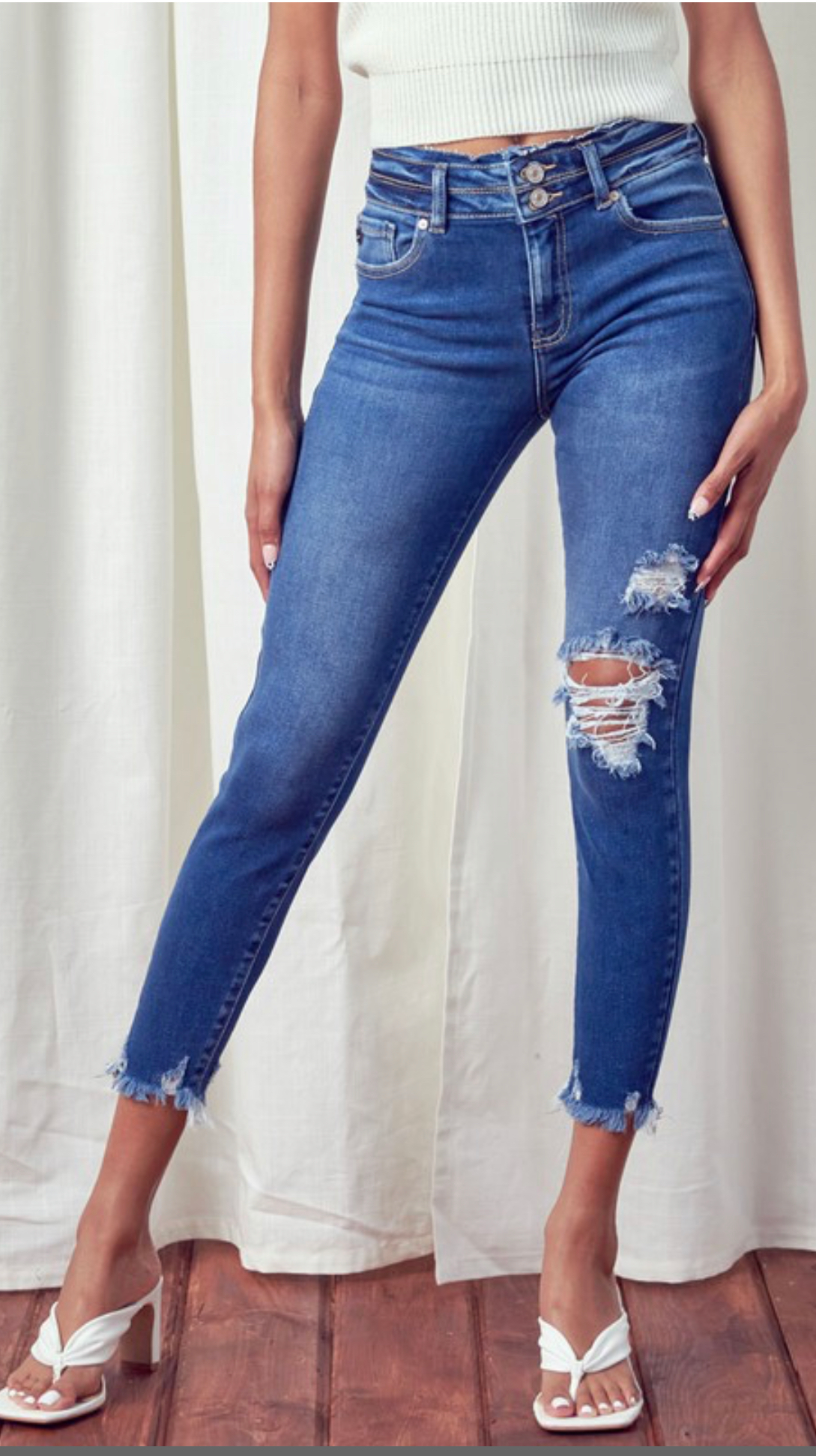 Kan Can High Rise Distressed Skinny Jeans