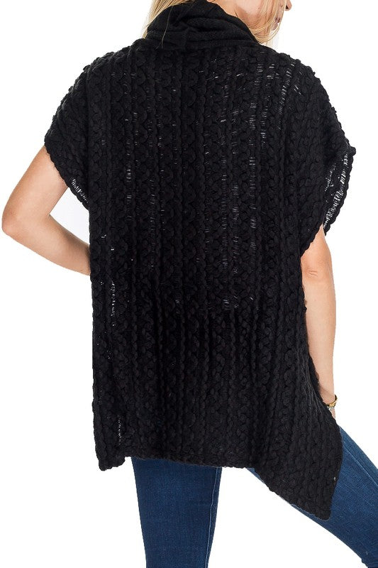 Cashmere Feel Turtle Neck w/ Button Design Poncho