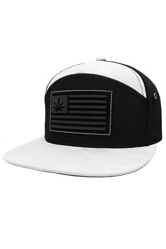 Marijuana Leaf American Flag Camouflage Flat Bill Snap Back