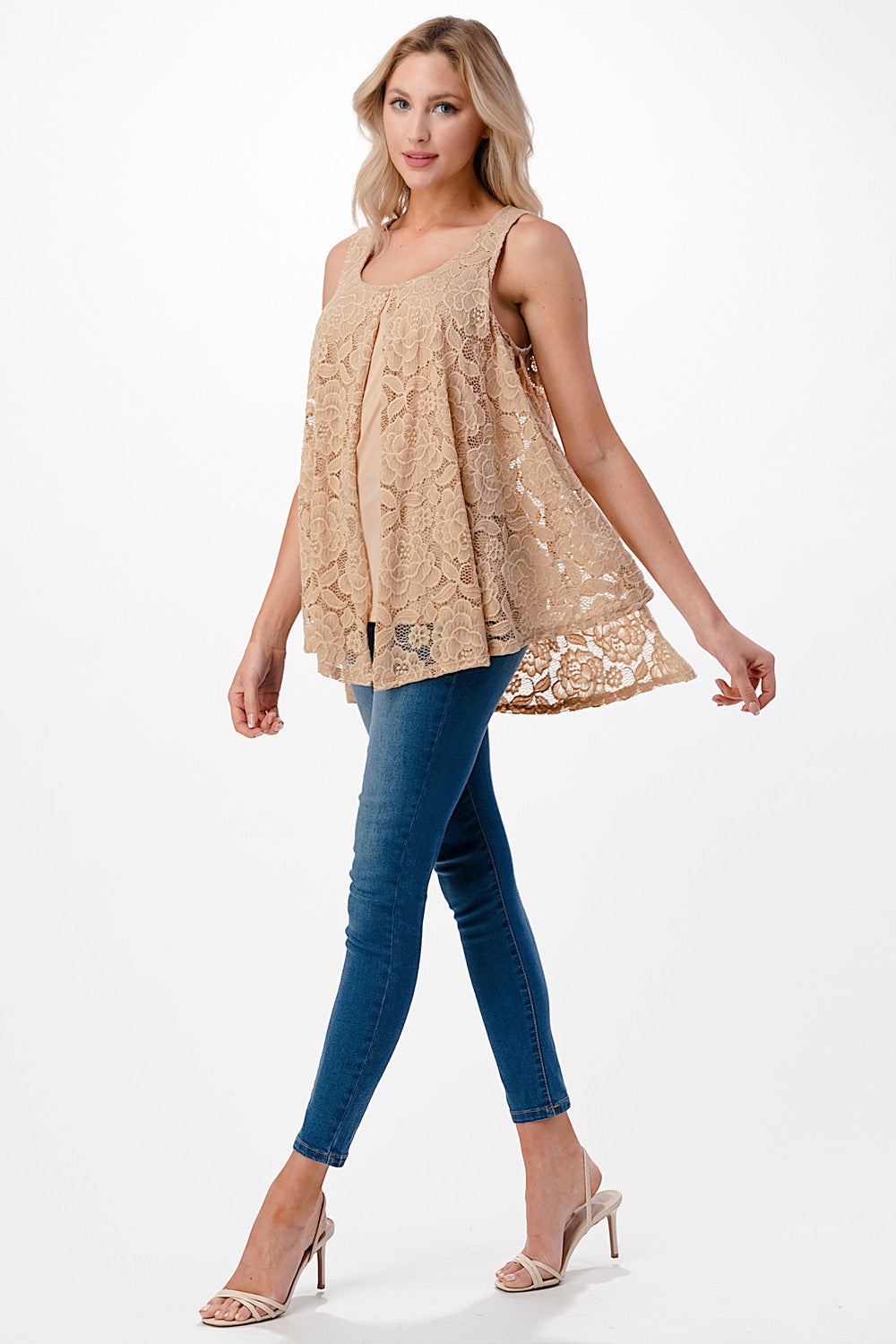 Pretty in lace loose fit lacey tank with lining