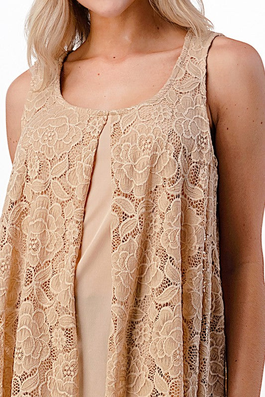 Pretty in lace loose fit lacey tank with lining