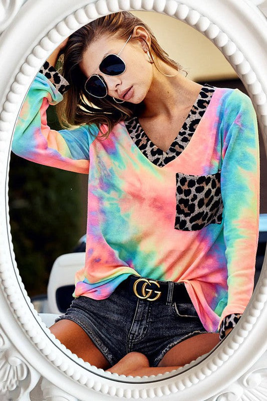 Pastel and leopard tie dye long sleeve