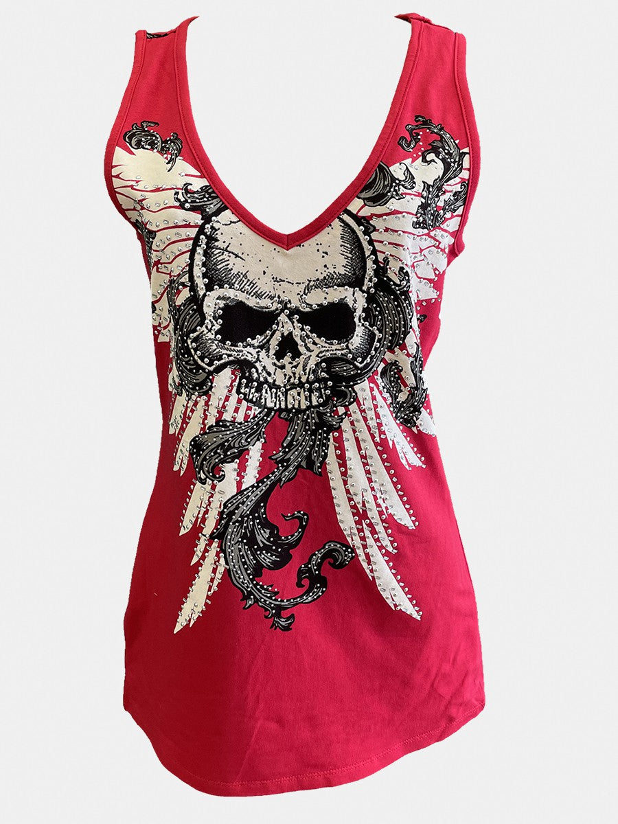 Rhinestone skull ladder back tank