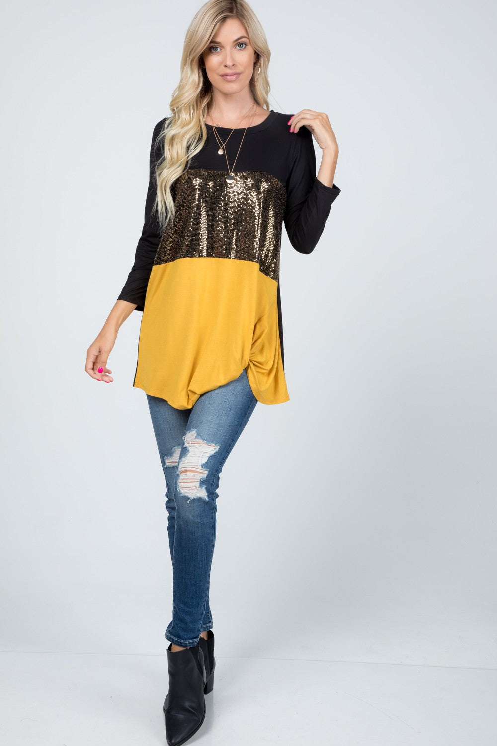 Plus size sequin color block top