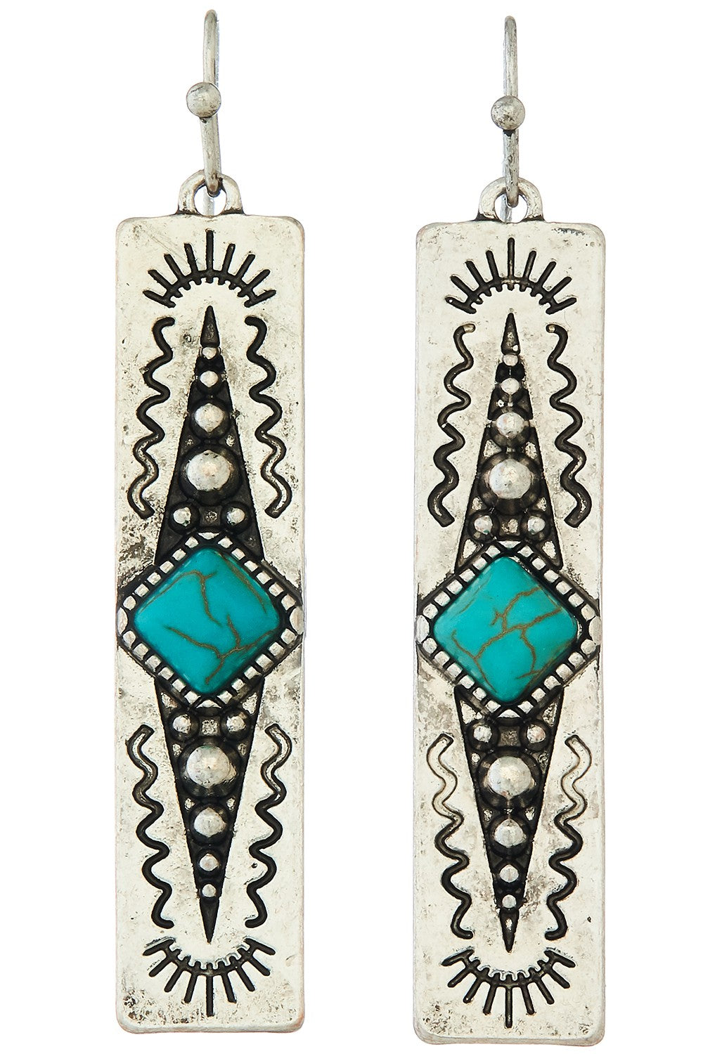 Turquoise stone silver bar earrings